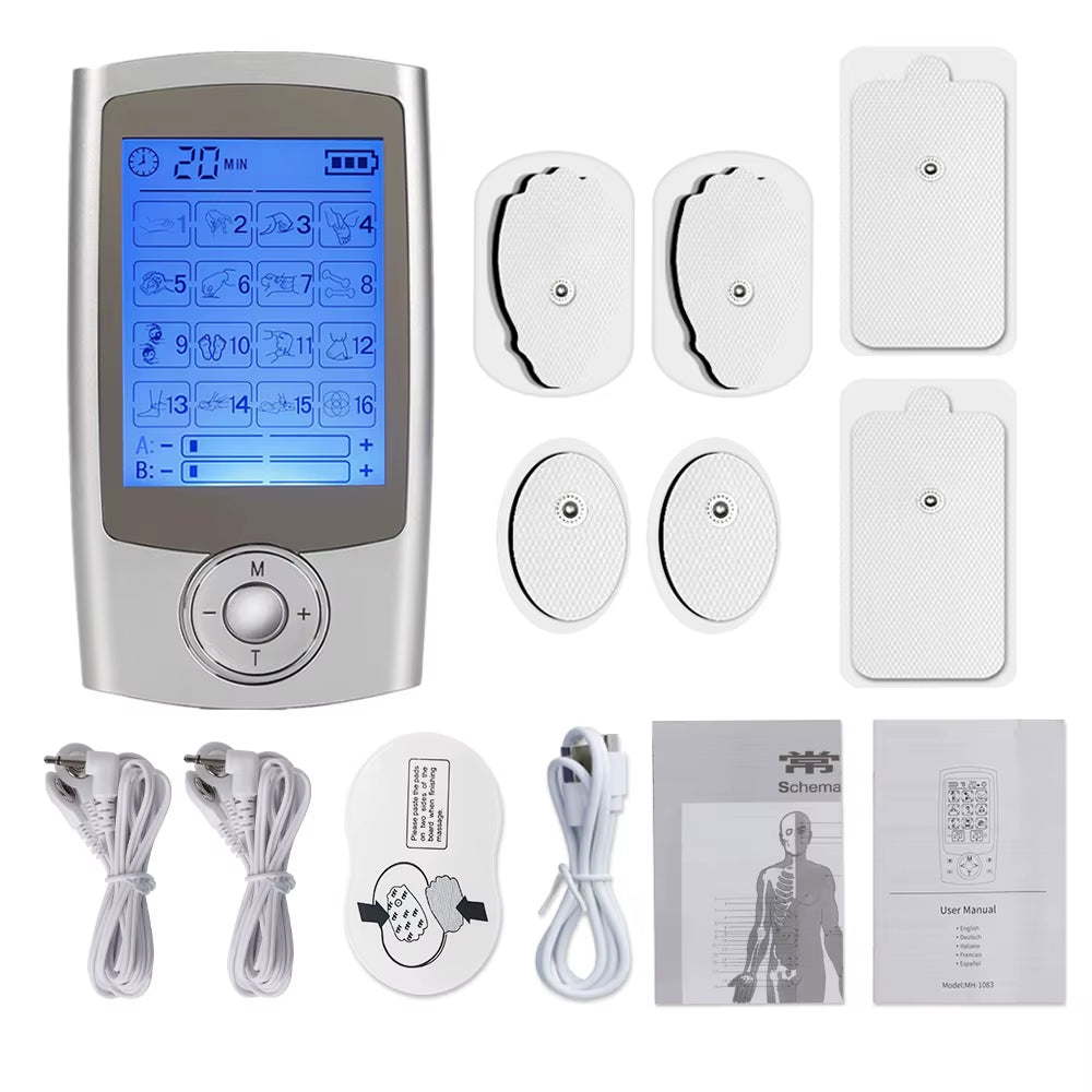 Electric TENS + EMS Therapy Device – 16-Mode Digital Muscle Stimulator