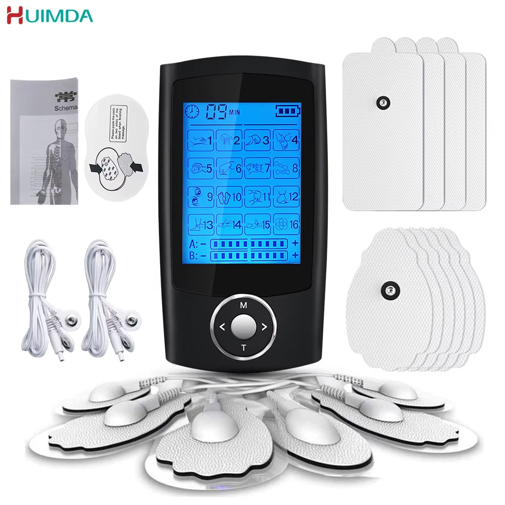 Electric TENS + EMS Therapy Device – 16-Mode Digital Muscle Stimulator