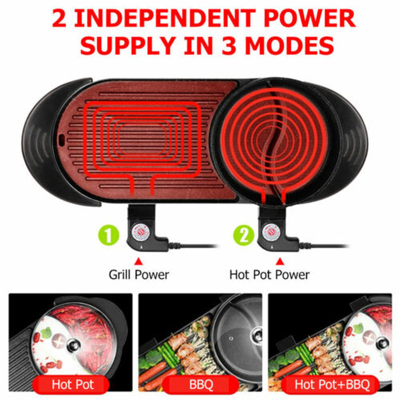 2-in-1 Electric Hot Pot & BBQ Grill – Smokeless Combo