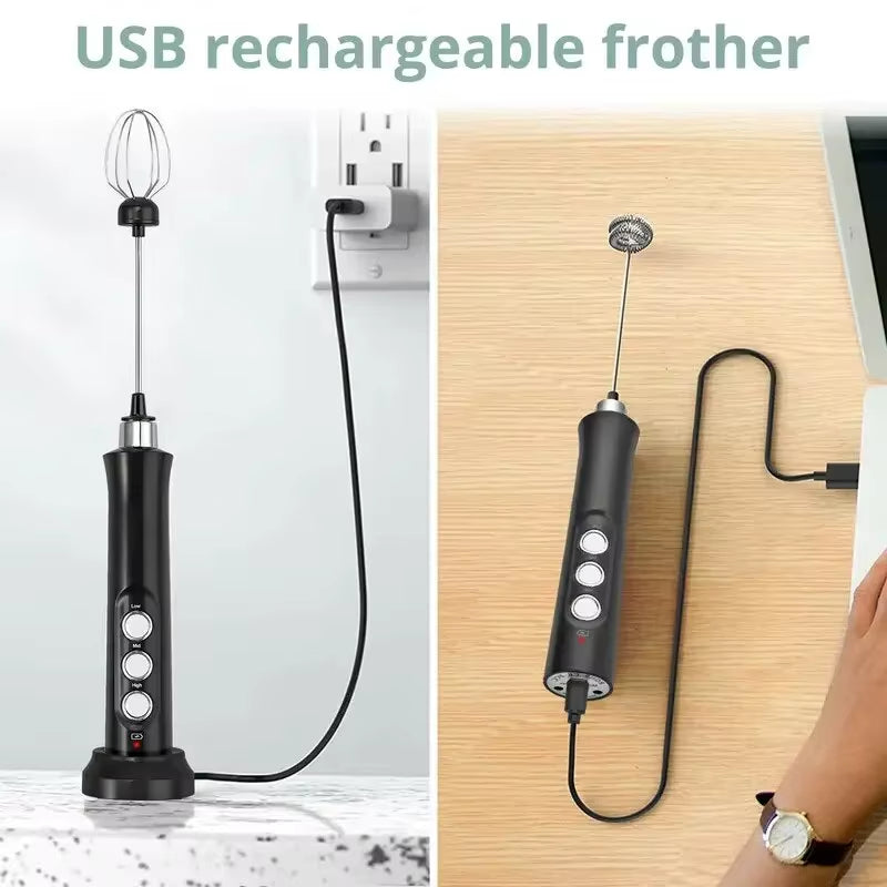 Wireless Milk Frother – USB Rechargeable, 3-Speed Handheld Foam Maker