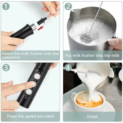 Wireless Milk Frother – USB Rechargeable, 3-Speed Handheld Foam Maker