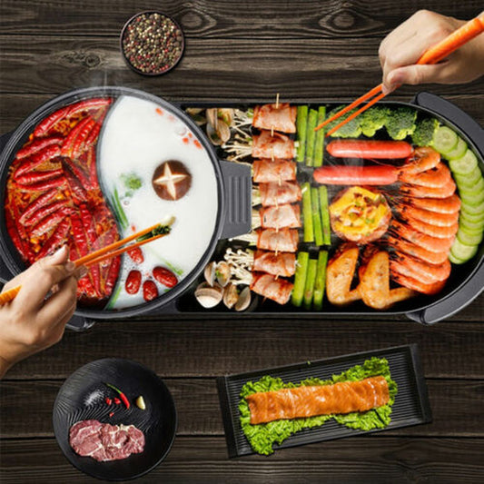 2-in-1 Electric Hot Pot & BBQ Grill – Smokeless Combo