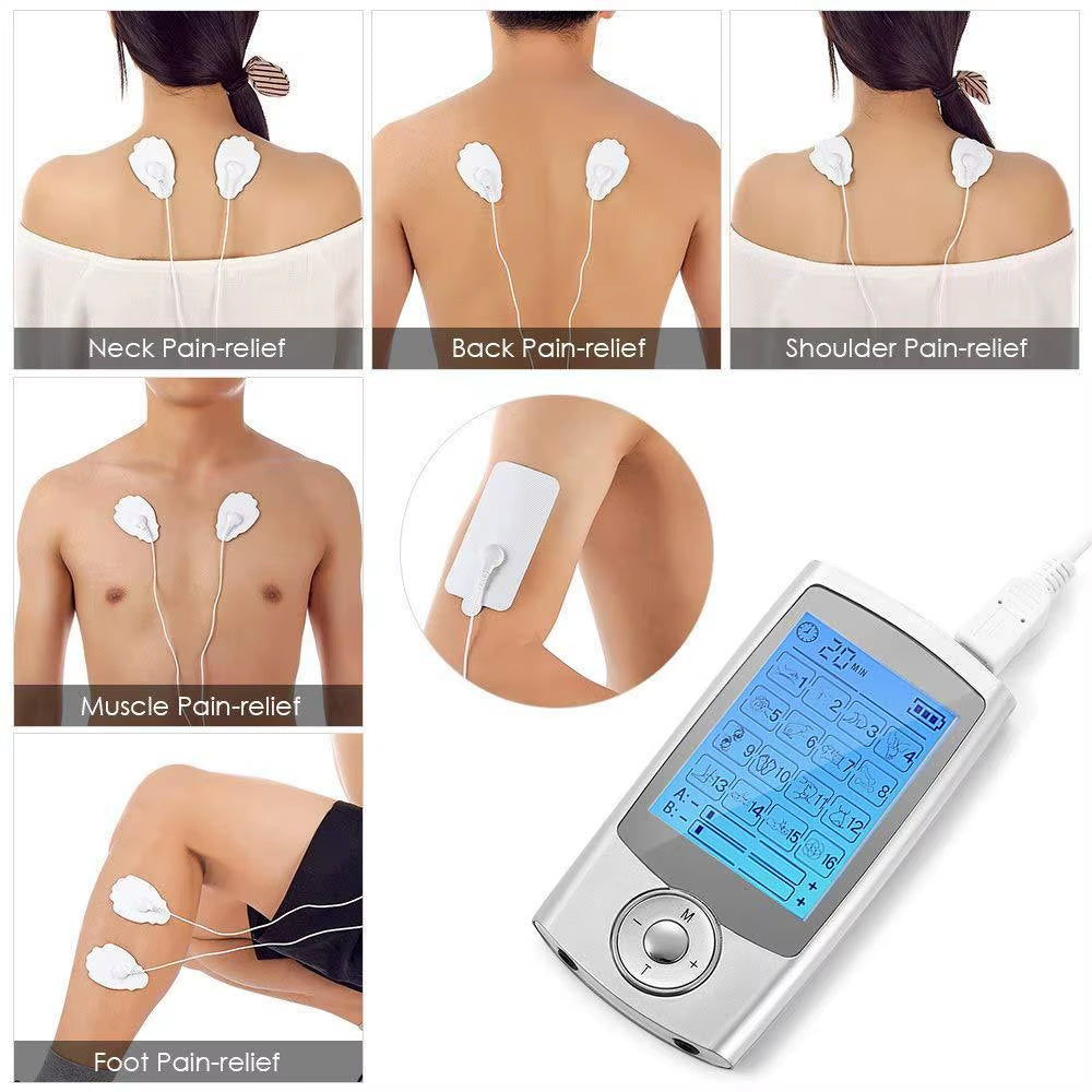 Electric TENS + EMS Therapy Device – 16-Mode Digital Muscle Stimulator
