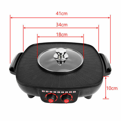 2-in-1 Electric Hot Pot & BBQ Grill – Smokeless Combo