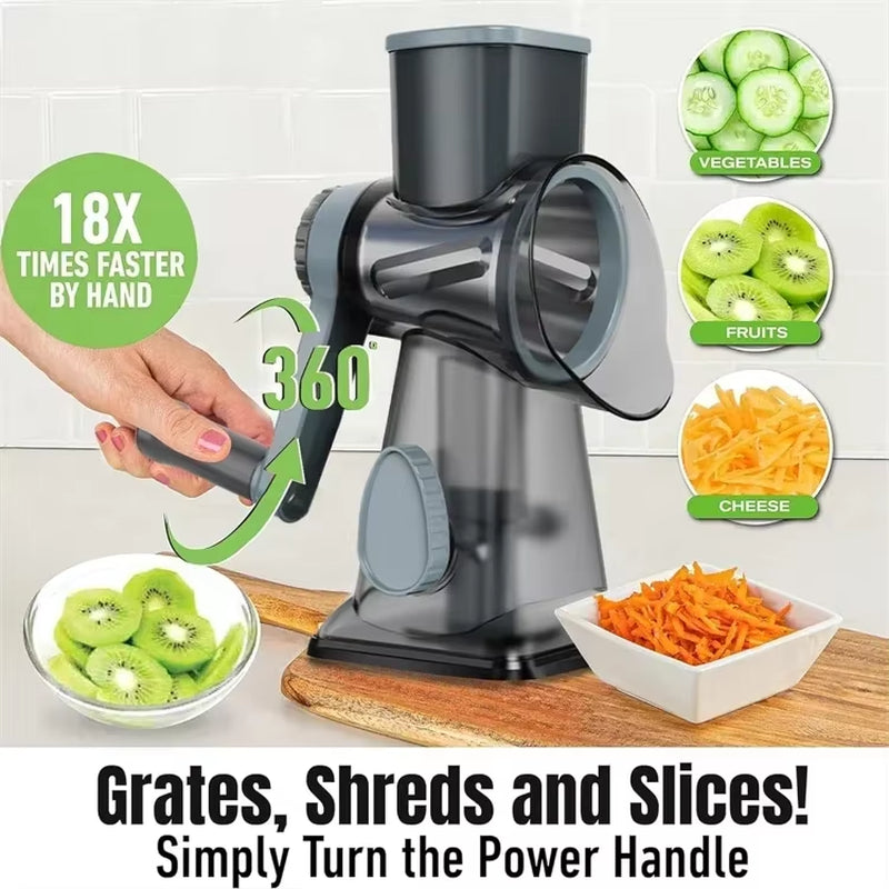 2025 3-In-1 Rotary Cheese Grater Multifunctional Manual Veg Slicer Nut Grinder Kitchen Essential Tool