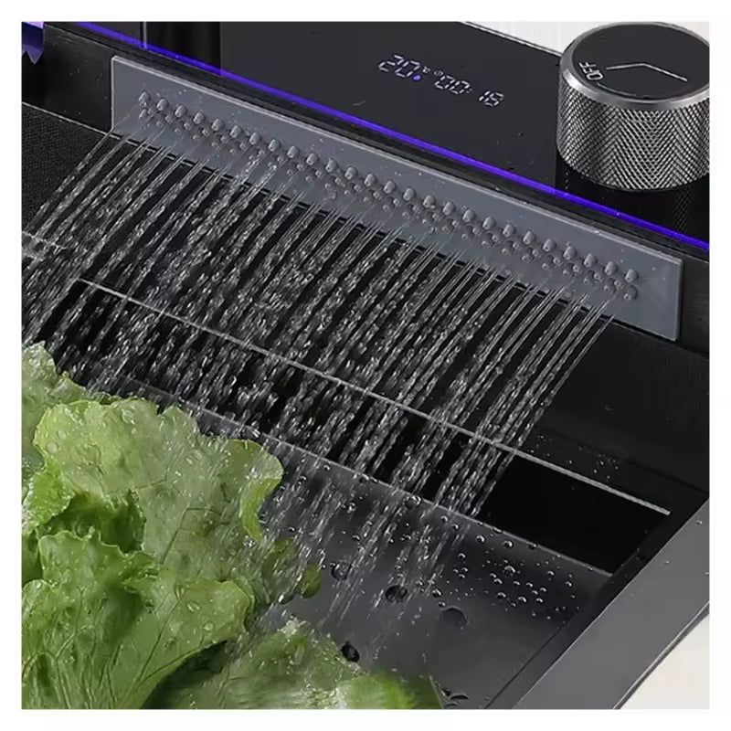 Smart Waterfall Kitchen Sink – LED Digital Stainless Steel with Multi-Function Tap