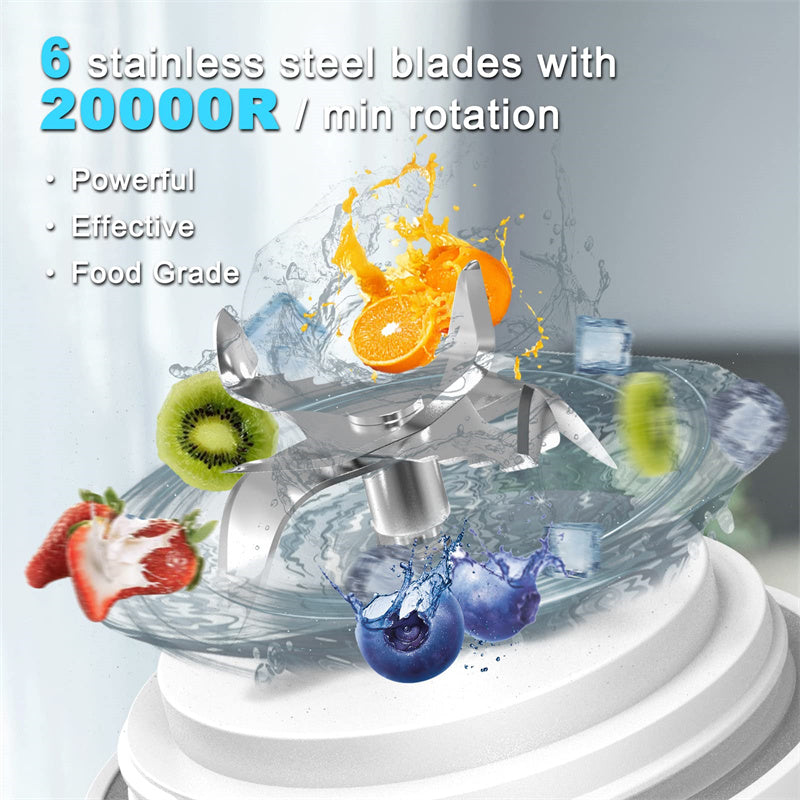Smart Portable Blender – 600ml USB-C Rechargeable Mini Smoothie Maker with 6-Blade System