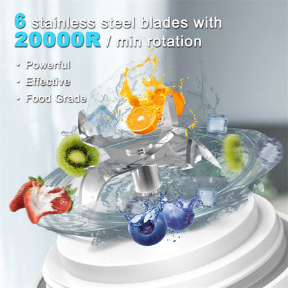 Smart Portable Blender – 600ml USB-C Rechargeable Mini Smoothie Maker with 6-Blade System