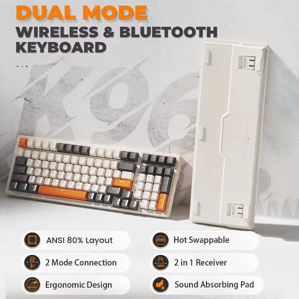 K96 Wireless Mechanical Keyboard – 100-Key Layout, Red Switches, Dual Mode (2.4G + BT5.0), Hot Swappable