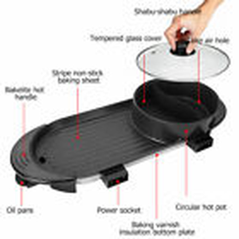 2-in-1 Electric Hot Pot & BBQ Grill – Smokeless Combo