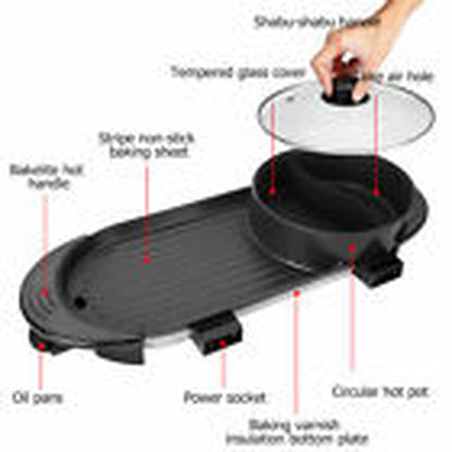2-in-1 Electric Hot Pot & BBQ Grill – Smokeless Combo