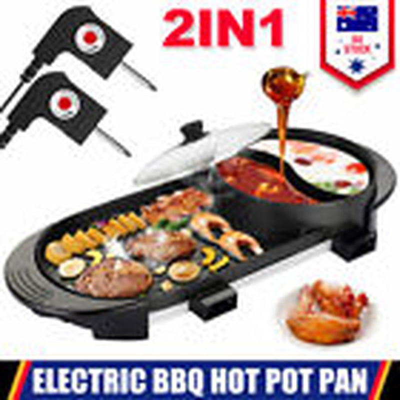 2-in-1 Electric Hot Pot & BBQ Grill – Smokeless Combo