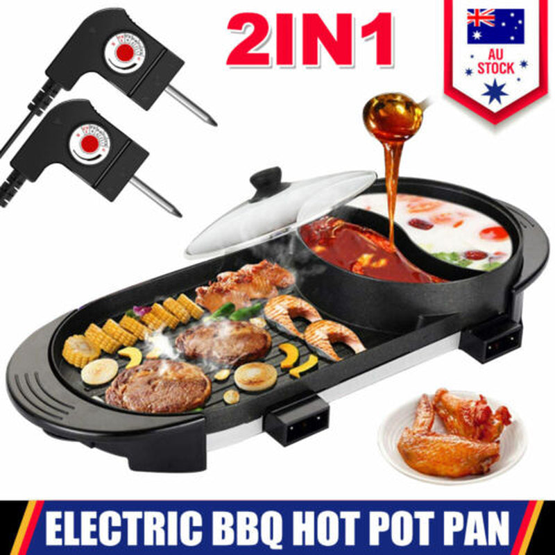 2-in-1 Electric Hot Pot & BBQ Grill – Smokeless Combo